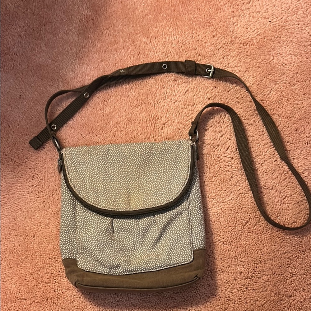 Thirty-One Cream and Light Brown Crossbody Bag with Adjustable Strap